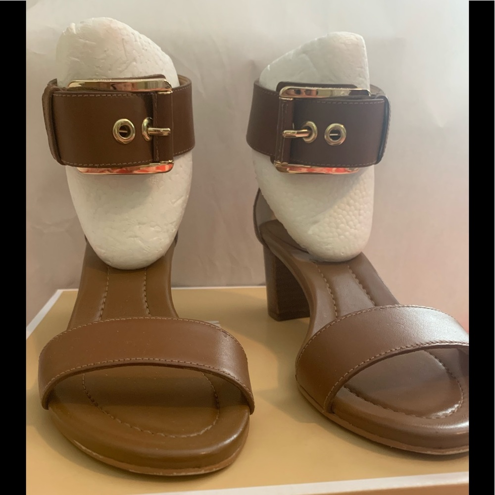 Michael Kors Calder Open Toe Leather Ankle Strap Sandal, luggage tan
